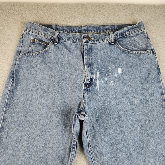Wrangler Jeans Mens 38x34 Blue Denim Slim Straight Leg Rodeo Ranch Hand Workwear - Picture 8 of 16